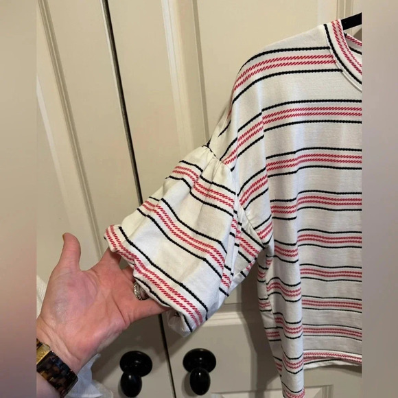 Code X Mode Puffy Sleeve Striped Shirt Sz M - Picture 3 of 10